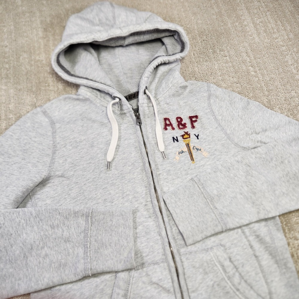 Abercrombie And Fitch Hoodie Women Large Waffle Thermal Hood Full Zip Gray Y2K